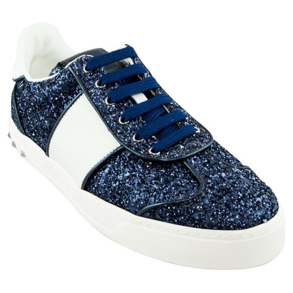Valentino Flycrew Glitter Leather Sneaker Blue - Picture 2 of 6